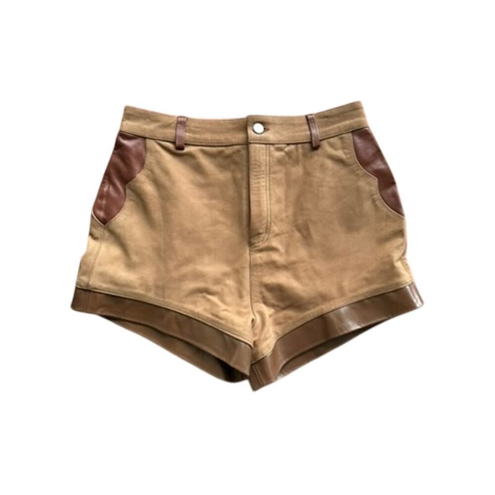 Understated Leather Combo Shorts Suede Tan Brown Western Festival Concert Large